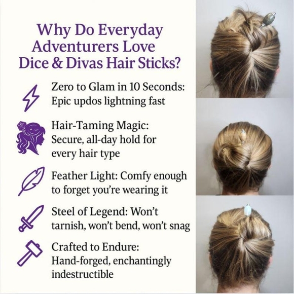 💎 Natural Gemstone Crown Oval Stainless Steel Hair Stick For Epic Updo Styles - Picture 8 of 11